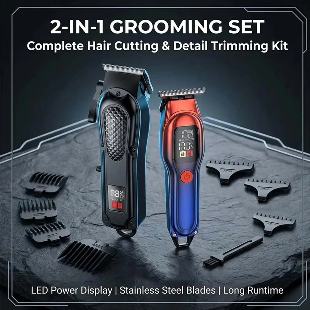 Grooming Kit - Electric Hair Clipper Professional Trimmer LED