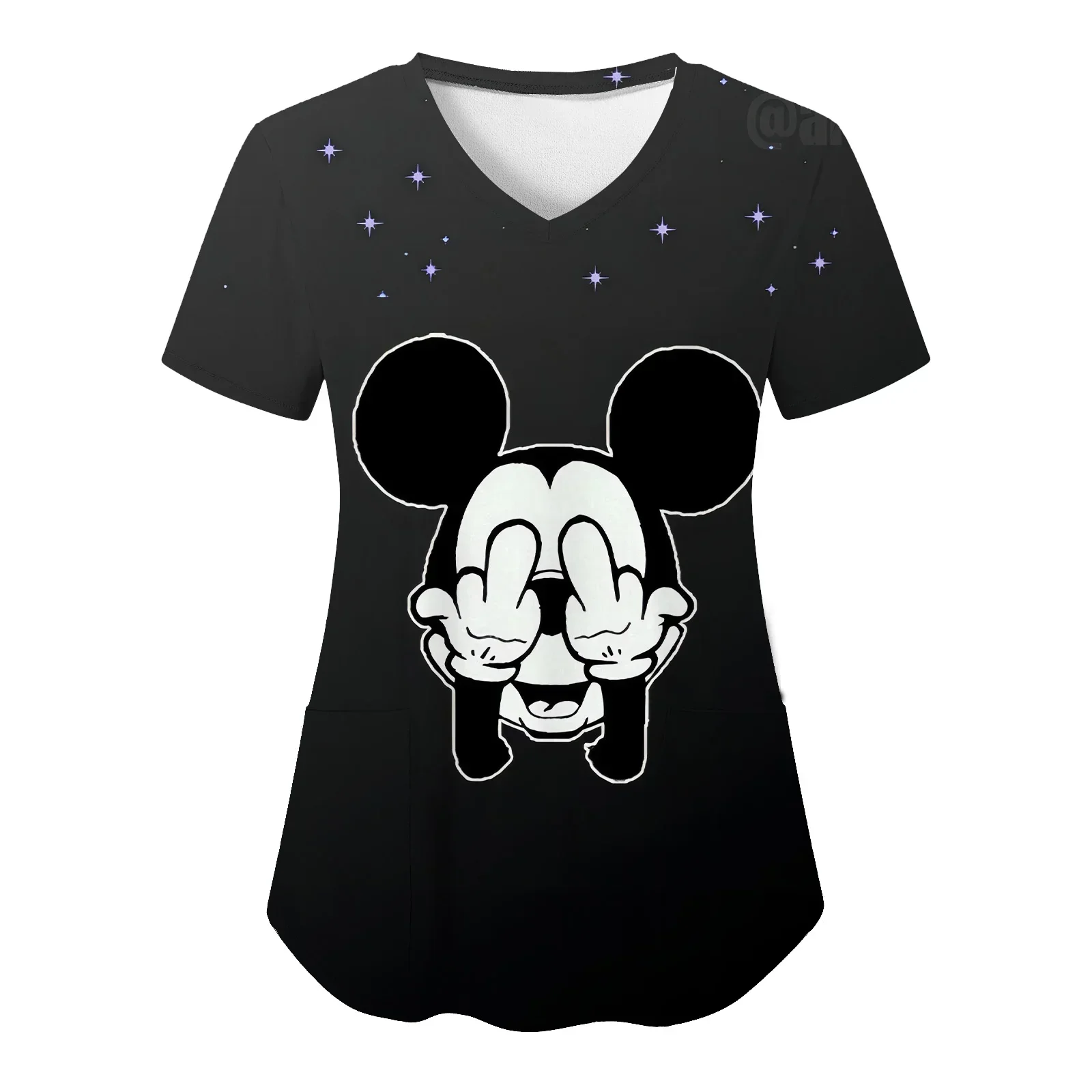 

Disney Womens Nurse Uniform T Shirt 3D Print Pocket Tee Short Sleeve V Neck Clinic Work Clothes Top For Her woman clothes