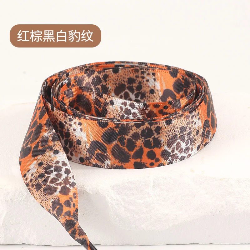 1 Paar Leopardenmuster bedruckte Band-Satin-Schnürsenkel 2 cm Sneaker Sport Casual Leder weiße Schuhe Saiten Segeltuchschuhe Schnürsenkel – Detail 8