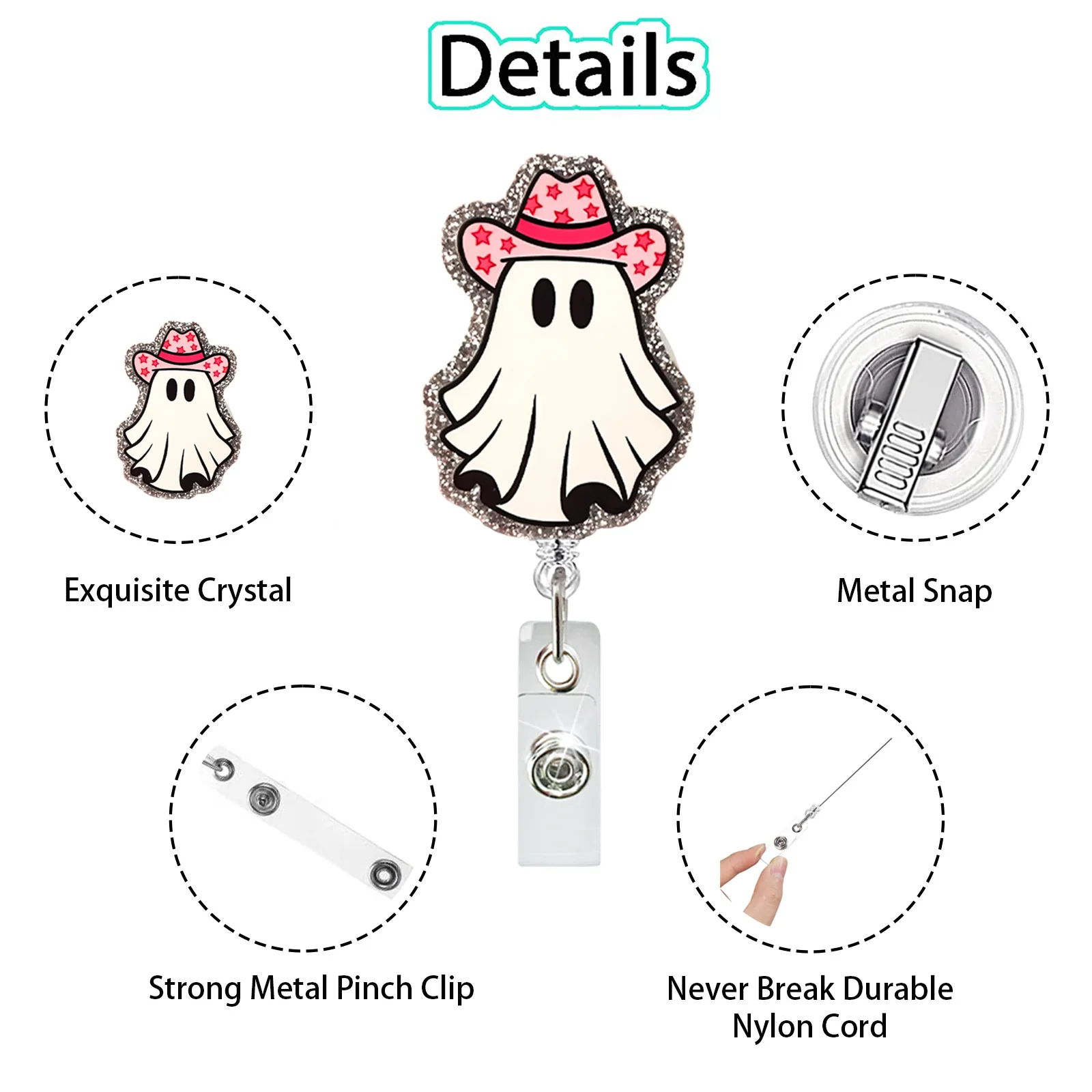 

Acrylic Cartoon Halloween Pumpkin Spooky Pattern Badge Reel with Swivel Alligator Clip Retractable ID Card Badge Holder