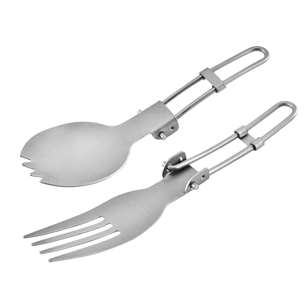 

2 pcs Foldable Spoon Fork Durable Titanium Portable Camping Tableware Collapsible Outdoor Picnic Utensils Stainless Steel
