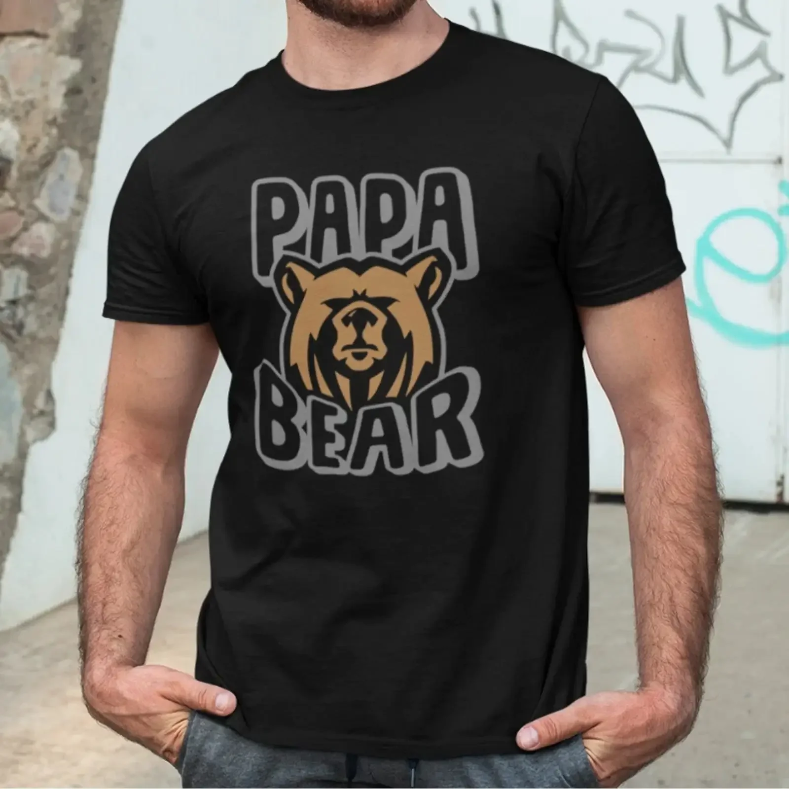PAPA BEAR Papabear Dad Idea Sayings Fun Comedy Funny T Shirt Image 1 of 4 vintage Washed Breathable Casual Unisex streetwear