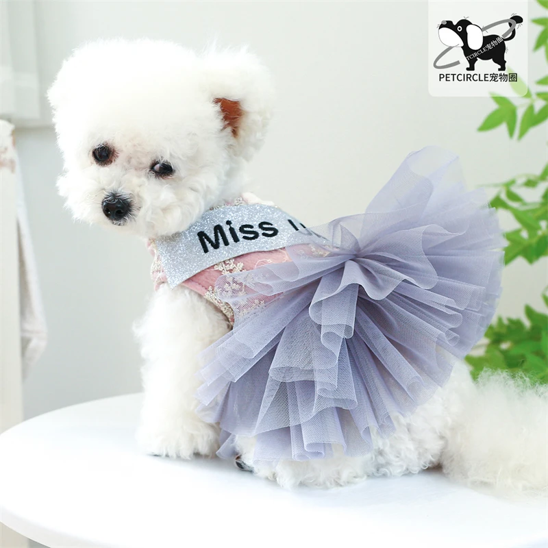 Miss Universe Tutu Skirt for Small Medium Dogs Hollow Flower Veil Fancy Vest Dress Female Pet Cat Clothes Princess Overalls