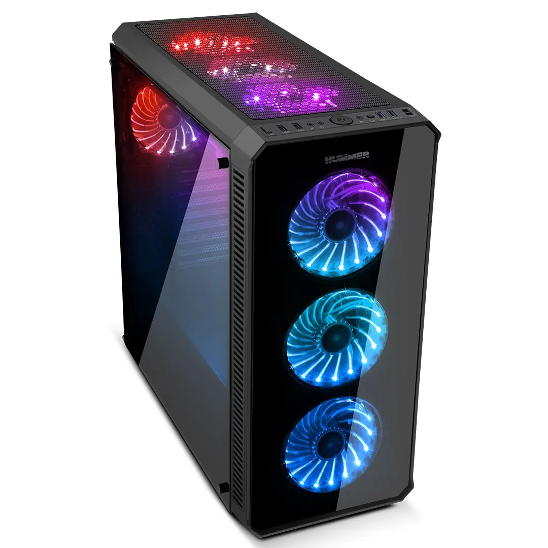 Computer Box Pc Desktop Tower Atx Hummer Tgx Rgb Crystal Temp Gaming-Nox