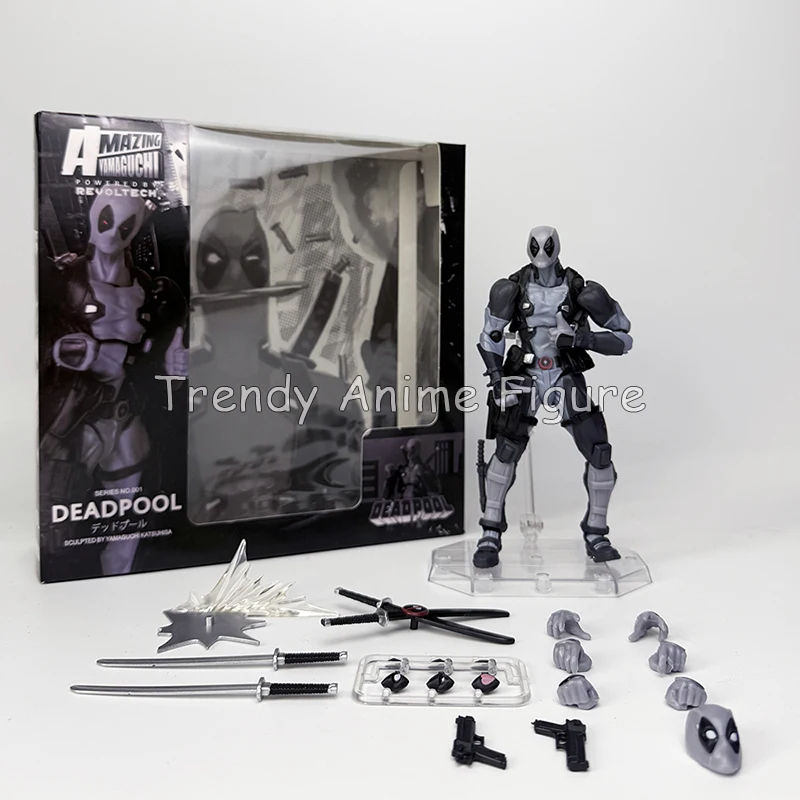 Amazing Yamaguchi Grey Deadpool 001 Action Figure Kaiyodo Revoltech X Men Dead Pool Figures Anime Marvel Movable Model Toys Doll