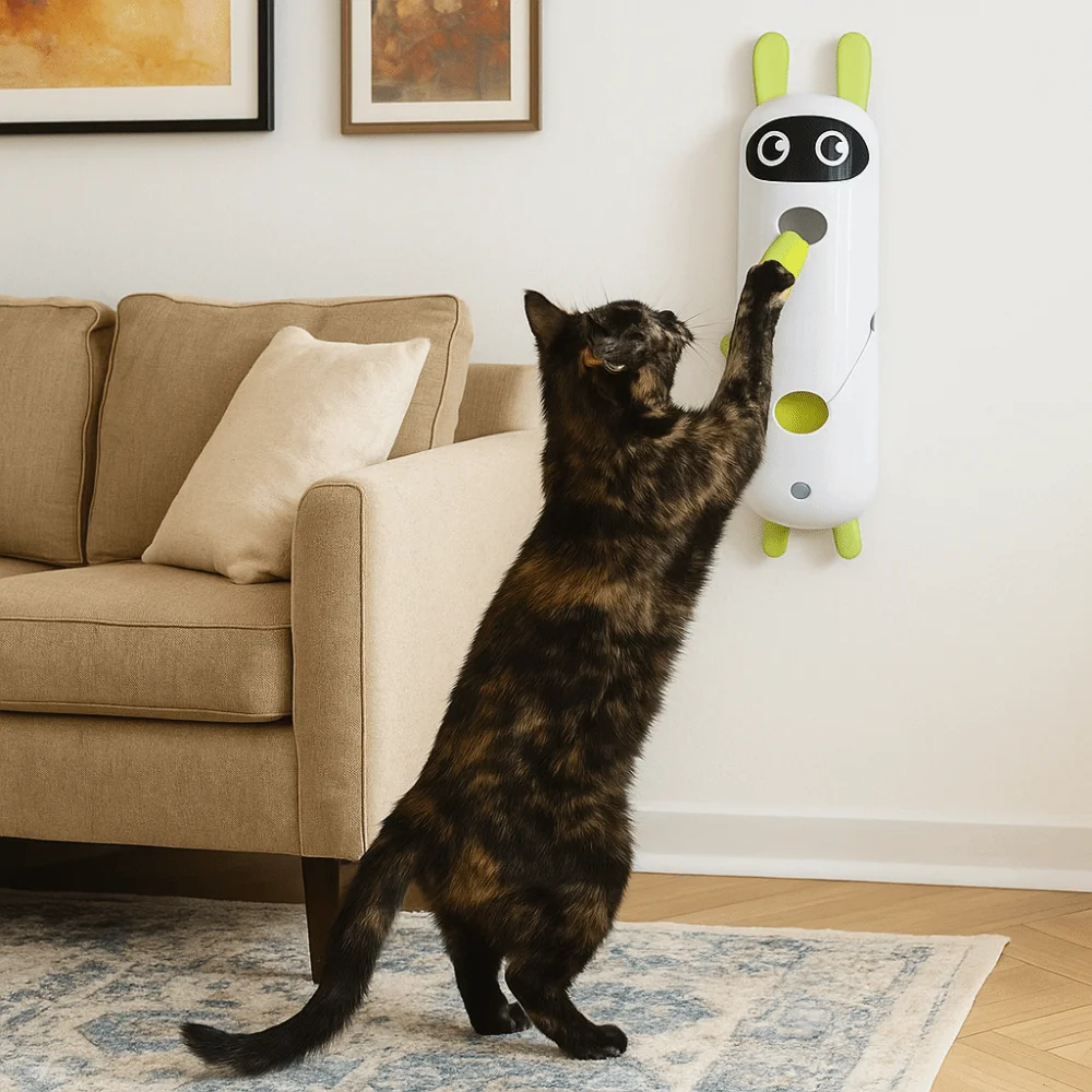 Automatic Teasing Cat Fluffy Teaser Motion Sensor Motion Activated Kitten USB Charging with Suction Cup Cat Interactive