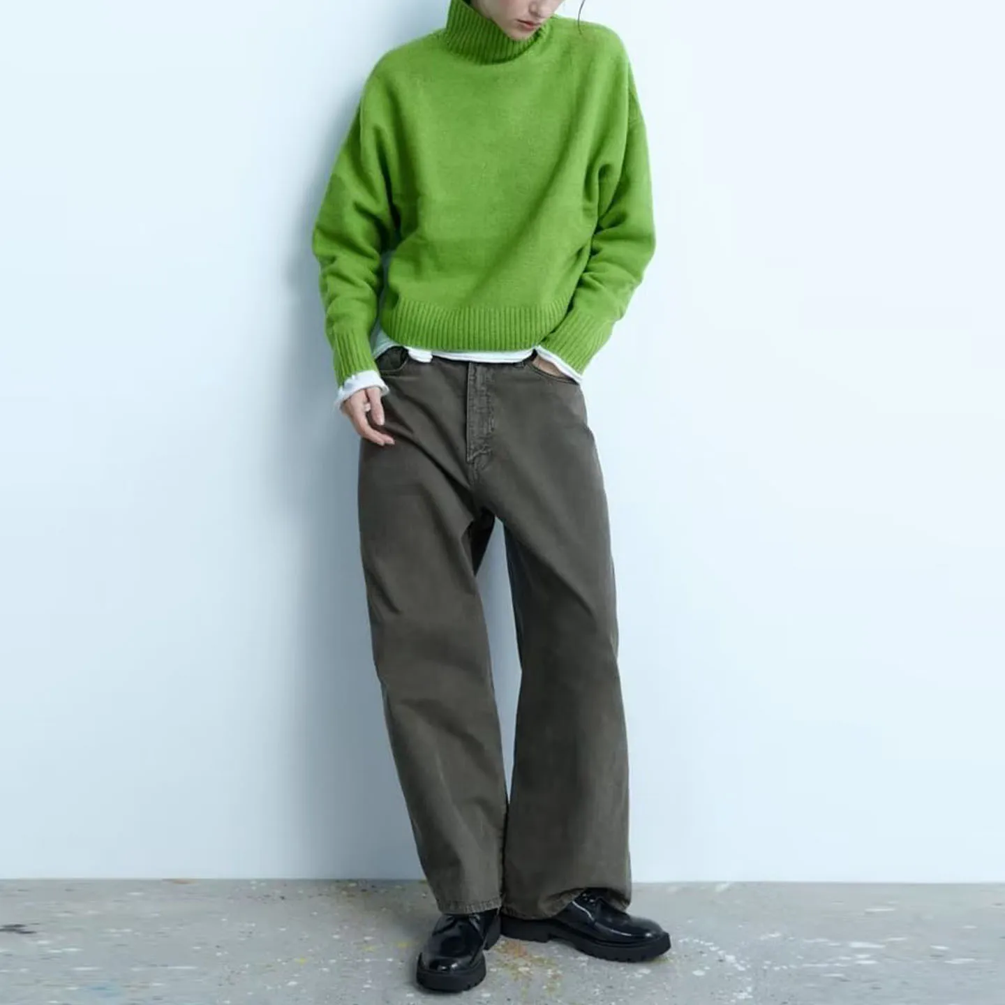 Suéter de Punto Suave y Moderno para Mujer, Cuello Alto, Manga Larga, Ajuste Cómodo, Z, Otoño 2025, Nueva Llegada 24287