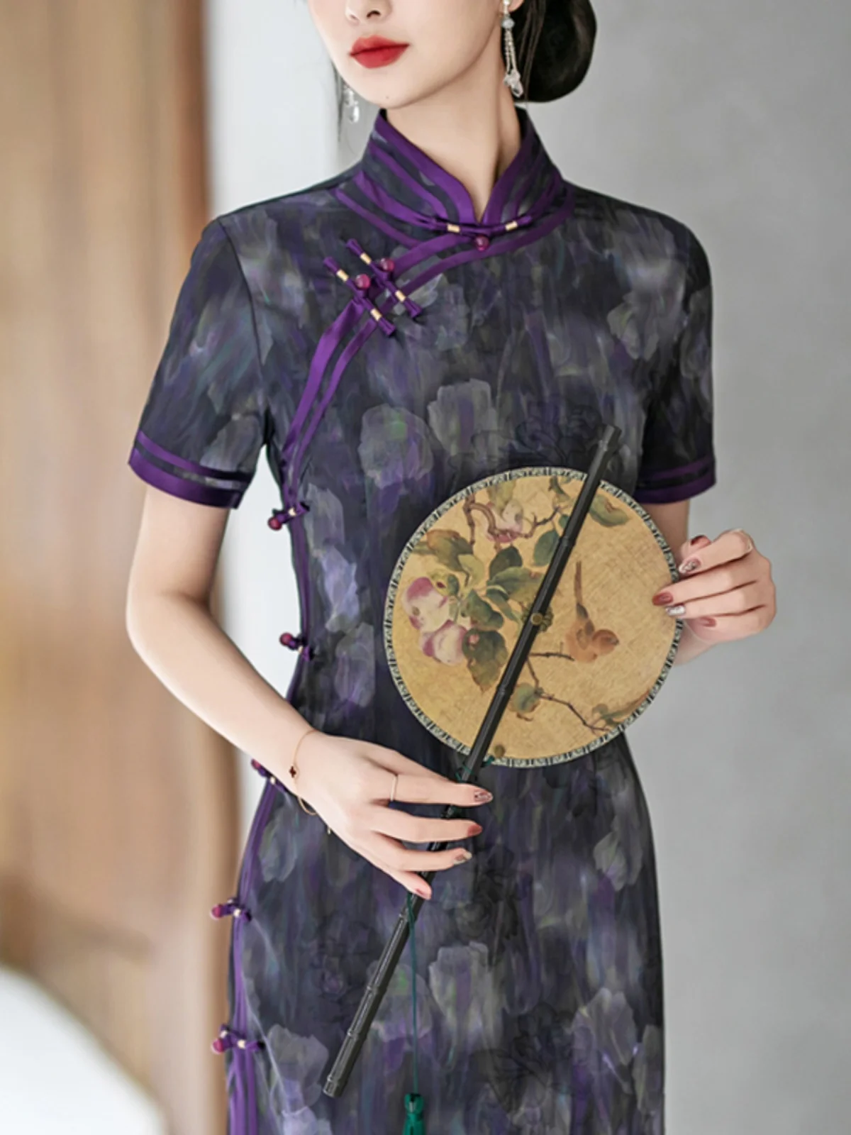 

Ele New Chinese Sle Evening Gown Retro anghai Daily Wear Summer Long Dr Breathable Low Slit ort Sve