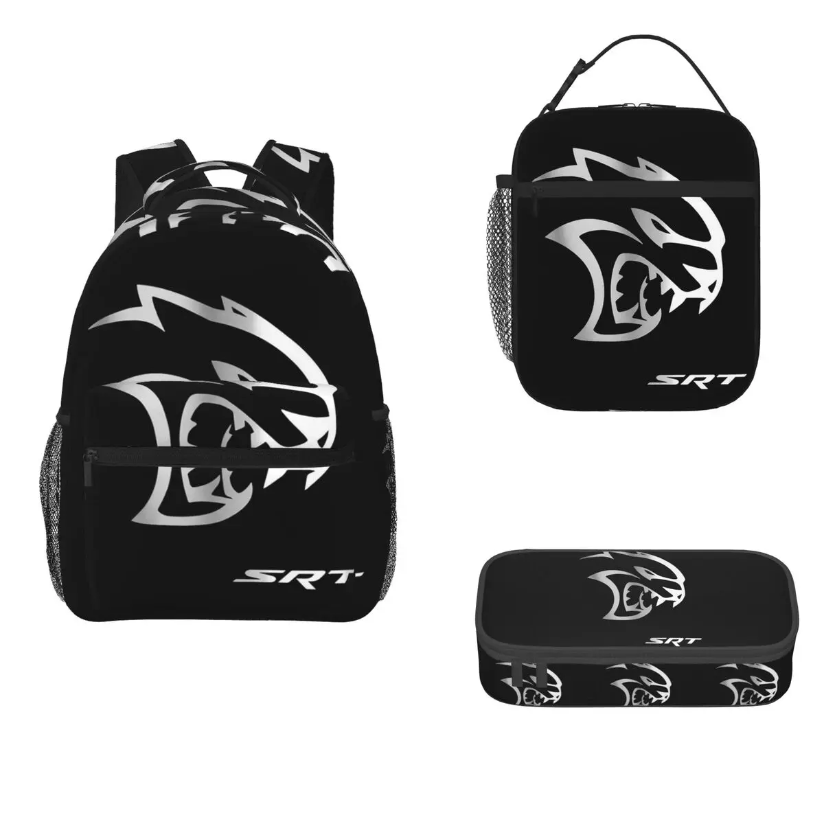 SRT Hellcat Demon Dodge Challenger Car Racing Backpacks Bookbag Children School Bags Rucksack Lunch Bag Pen Bag Three-Piece Set