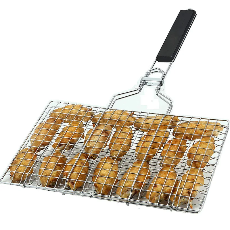 Net Portable Grilling BBQ Grill Net Basket Large with Handle for Roasting Meat