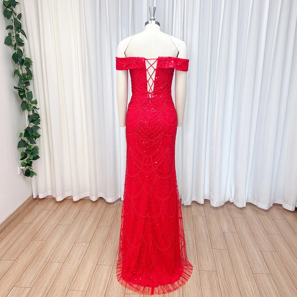 Elegant Mermaid Pearls Evening Dress for Women 2026 Off the Shoulder Lace Up Long Formal Prom Wedding Party Gowns Customized
