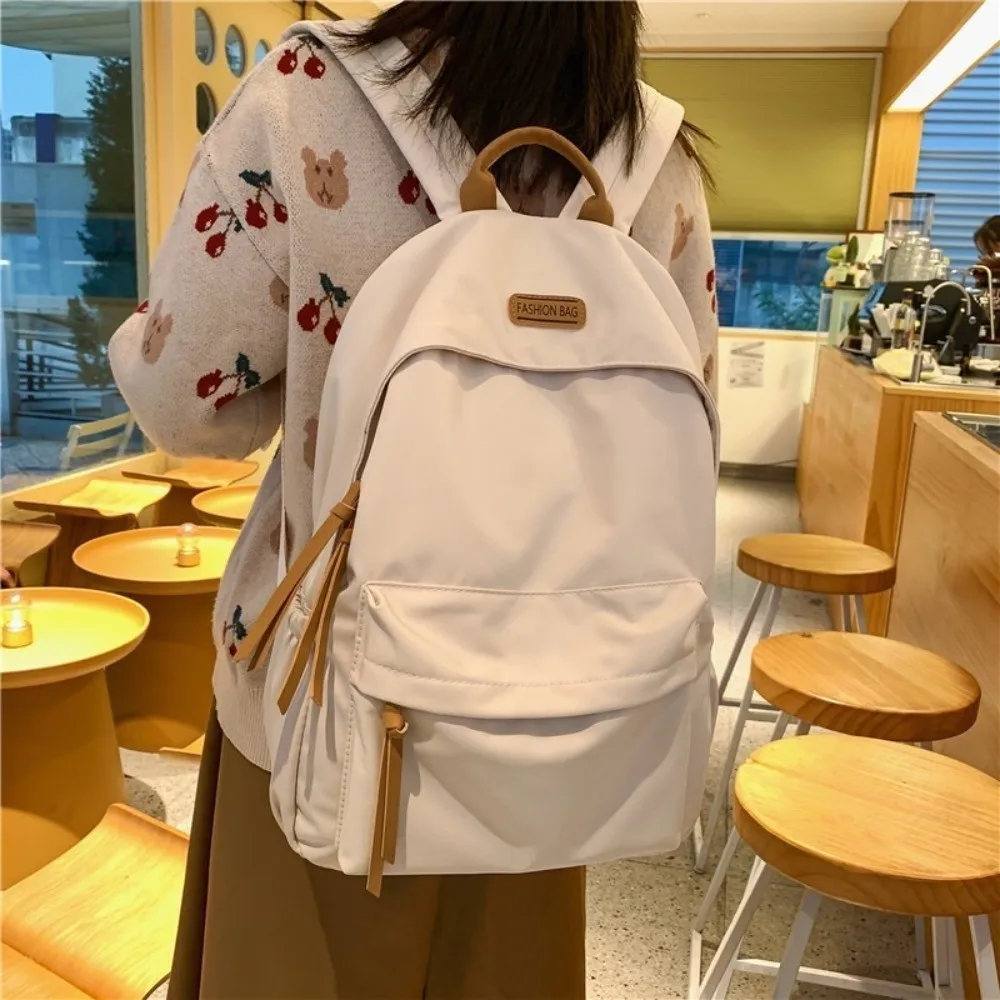 Durable Solid Color School Bag Fashion Nylon Large Capacity Bag Lightweight Casual Student Backpack Female