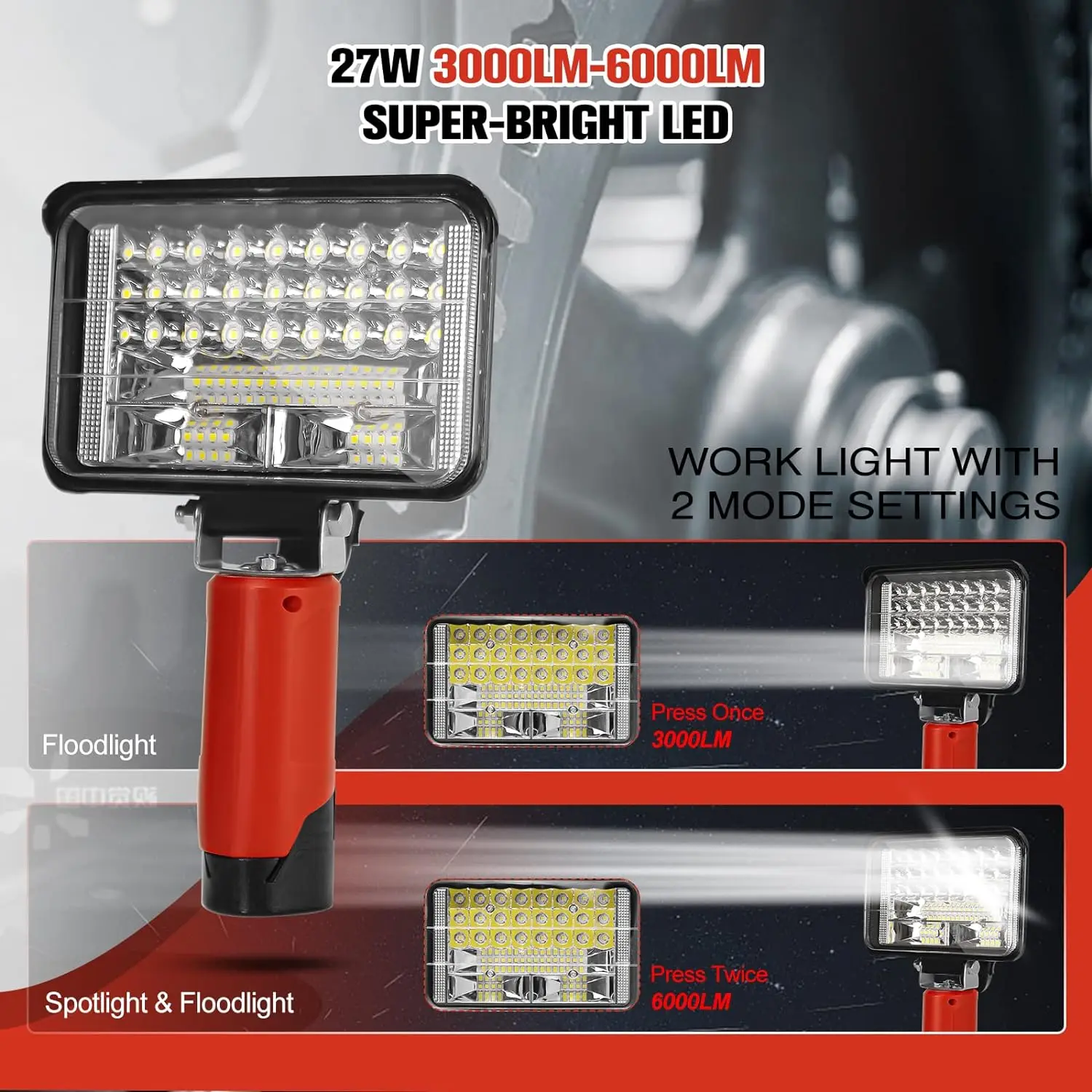 Cordless LED Work Light for Milwaukee 27W 7200LM M12 Compatible with 10.8V-12V Li-ion Battery Emergency Lights Lighting Lamp