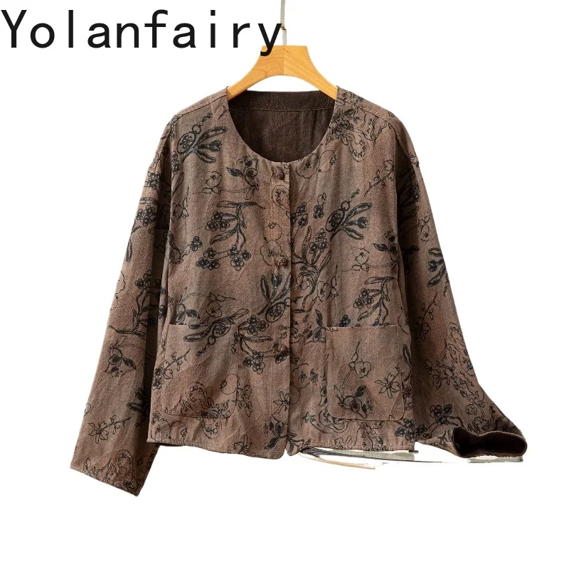 

YOLANFAIRY Fashion 100% Natural Mulberry Silk Shirt Woman Clothing 2026 Elegant Printed Top Coat Gauze Silk Shirts and Blouses