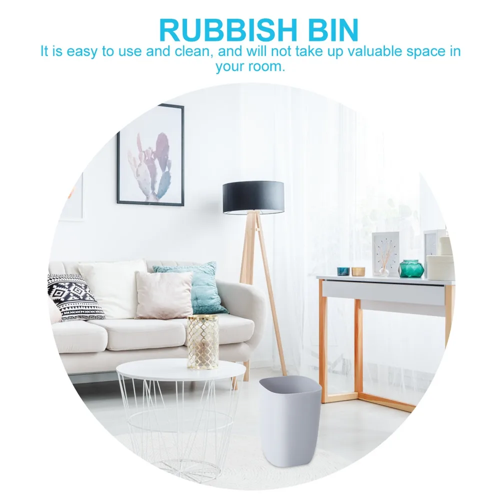 

Gray Rubbish Bin Plastic Sturdy Trash Container Non Slip Base for Home Office Bathroom Waste Basket Trash Basket