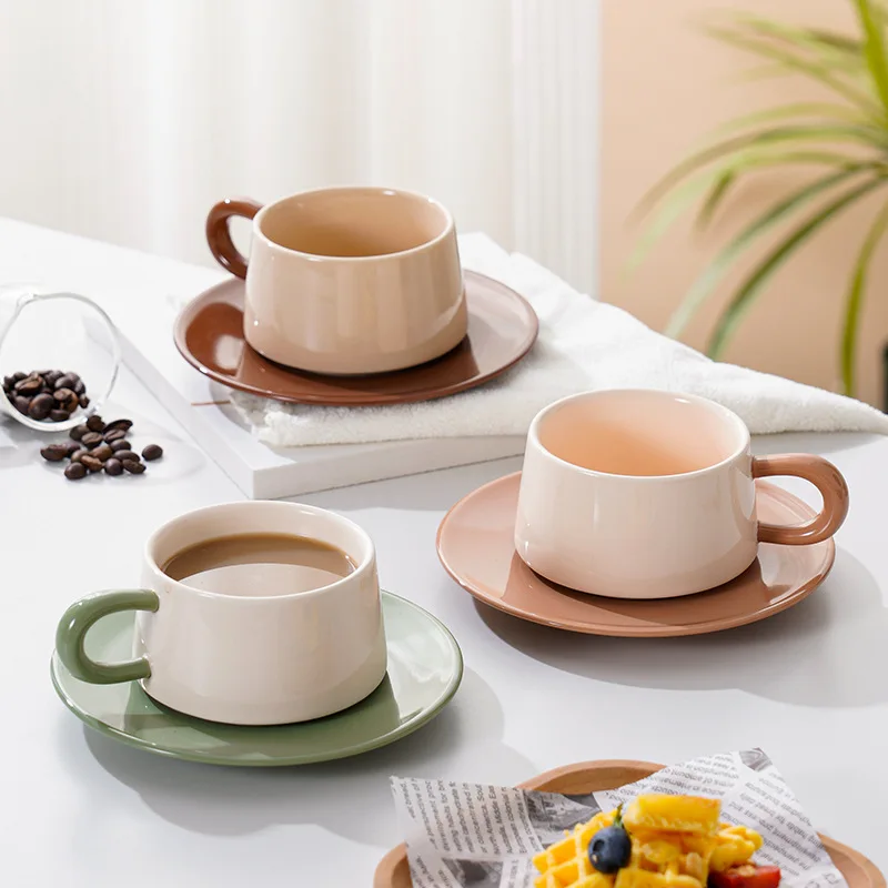 Ceramic Coffee Cups and Saucers Set Creative Color Clashing Restaurant Household Mugs Tea Cups afternoon Tea Cups and saucers