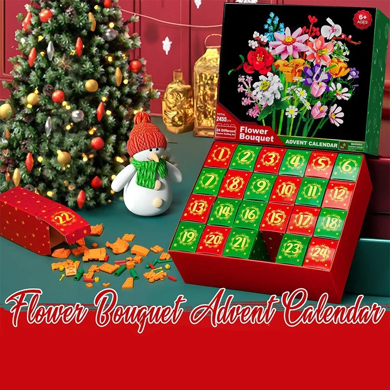 

2026 Christmas Advent Calendar 24 Days Bouquet Building Blocks Countdown Toy Christmas Decoration Xmas Gift for Kids