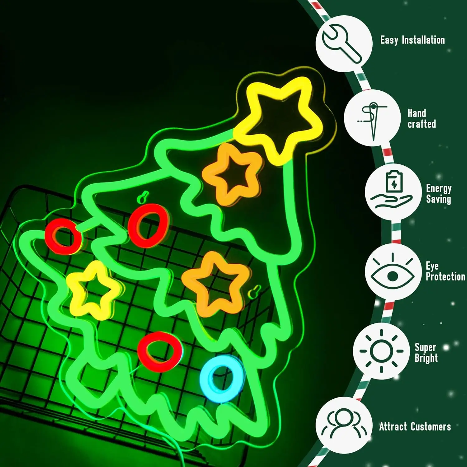 Christmas Tree Neon Signs Dimmable Christmas Led Light Sign Star for Holiday Party Home Bar Festival Wall Decor USB Powered