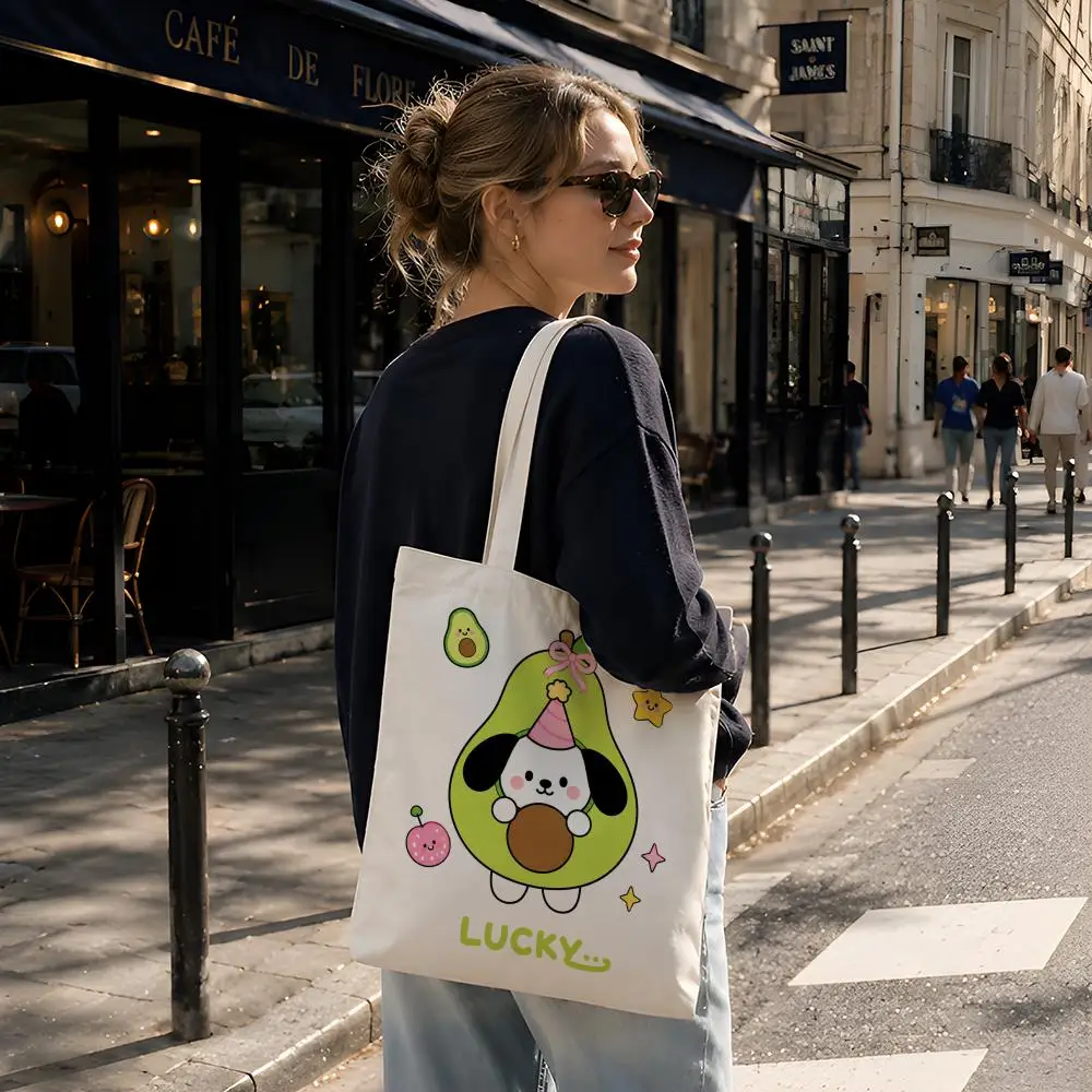 F-Fruit Pet Cartoon Doodles Storage Bags Reusable Canvas Tote Suitable for School Class Commuting Shopping as Gifts
