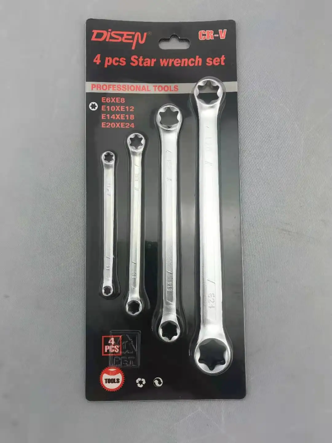 

4Pcs Box End Wrench Tools Set E6 E8 E10 E12 E14 E18 E20 E24 Double Ended Spanner E Torx Star Ratchet Wrench Set