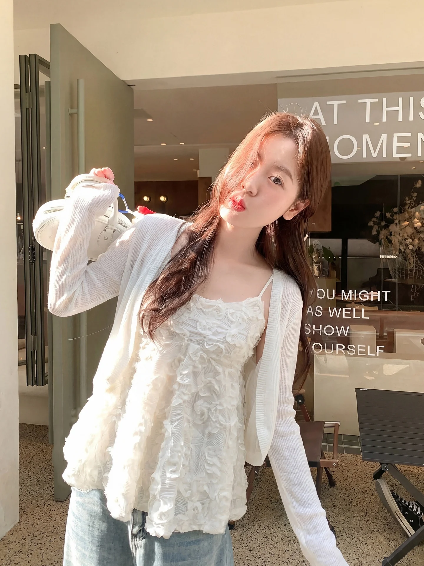 

Korean Style Women's Short Thin Knitted Open Cardigan Soft Fabric Summer Top White Color Summer Outfit Female Outerwear