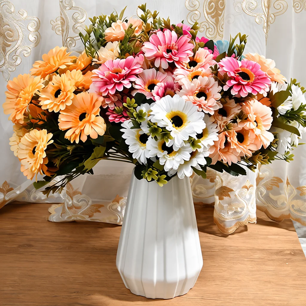 Realistic Artificial Gerbera Daisy Bouquet Oil Painting Art Style Silk Flowers For Wedding Party Home Tabletop Decorative