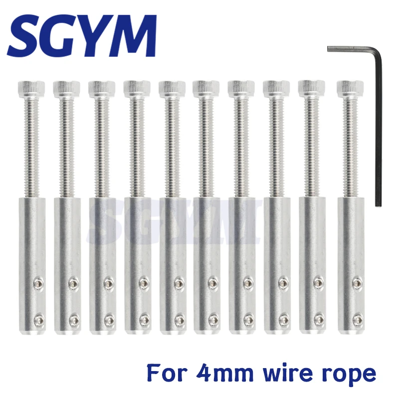 10pcs Handscrew Clamp Wire Rope 4mm Threaded Hexgonal Head Tension End Fitting with Grub Screw buckle for Stair Deck Post