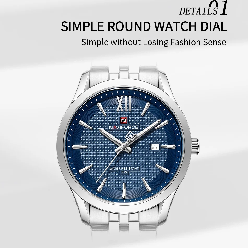 

Top Brand NAVIFORCE Men's Stainless Steel Luxury Sports Watch 30m Waterproof Band Date Calendar Feature for Active Boy‘s Clock