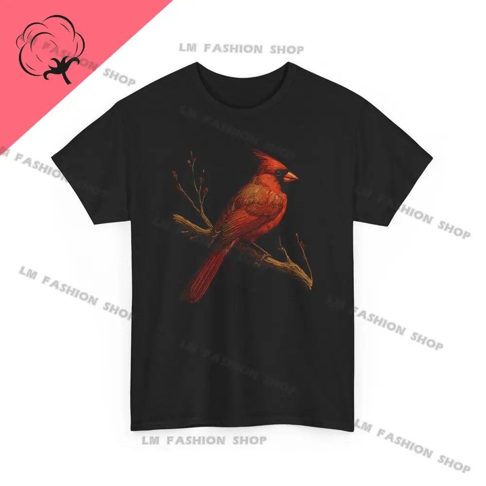 Red Cardinal Bird Graphic TShirts Men's Clothing Short Sleeve Tops Cotton Tees Women's Birding Art Vintage Printed T-Shirt