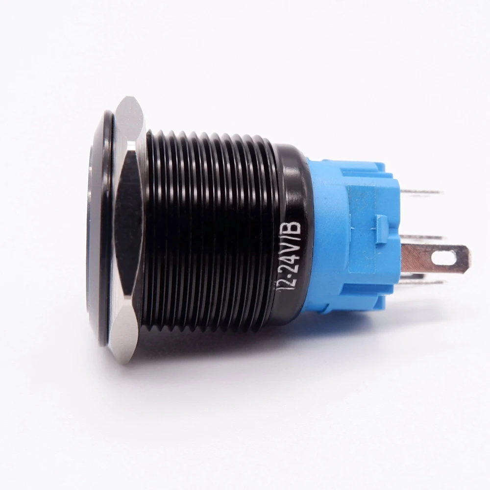 19mm Customizable Button Black Self-Reset/Latching Push Button Switch With Led Light Car Function Identification Glow Symbol 12V