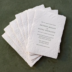 30pcs Letterpress Wedding Invitation,Elegant Handmade Paper Invitations, Formal Wildflowers Invite,Customize Invitations