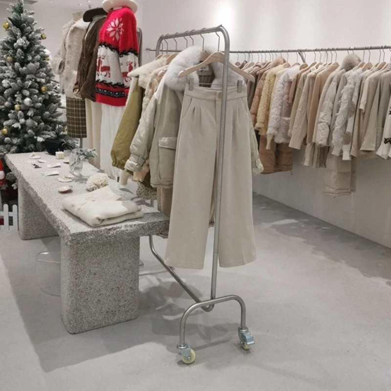 

New Hanger floor standing clothing store display rack stainless steel removable women's clothing store hanger coat rod coat rack