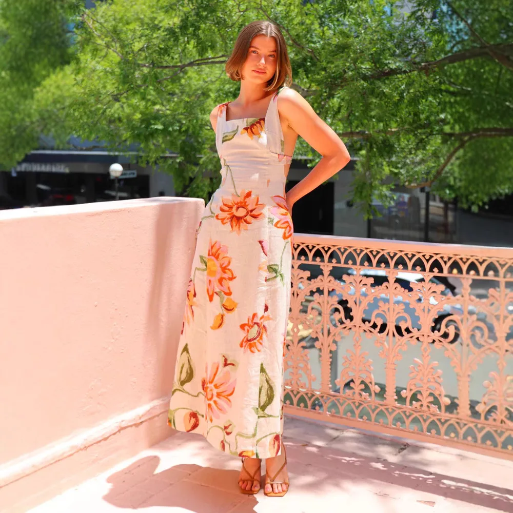 

2026 Summer New Vacation Style Printed Long Dress Backless Strap Dress - 68587 Dresses For Women Beach Midi Outfits Luxury