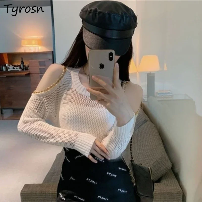 

Pullovers Women Hollow Out Design Summer Sun-proof Fashion Simple Solid Leisure Loose Tender Sexy All-match Ulzzang Knitting New