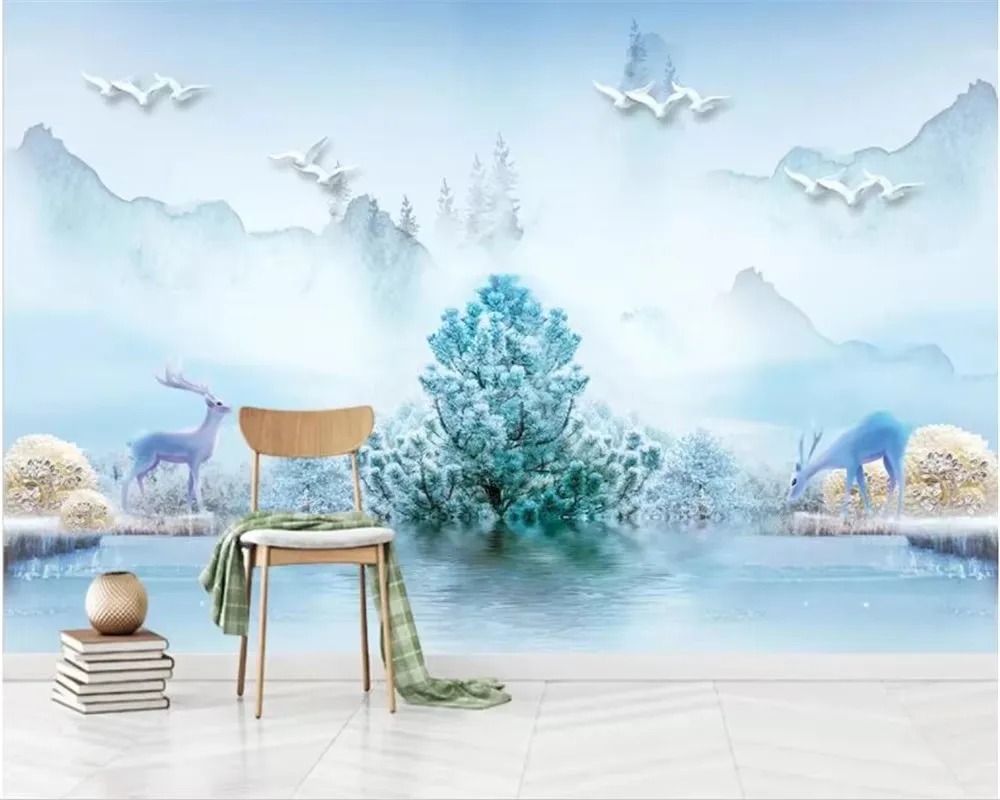 

Custom 3d wallpaper oil painting Nordic forest elk abstract landscape forest TV background wall wallpapers home decor