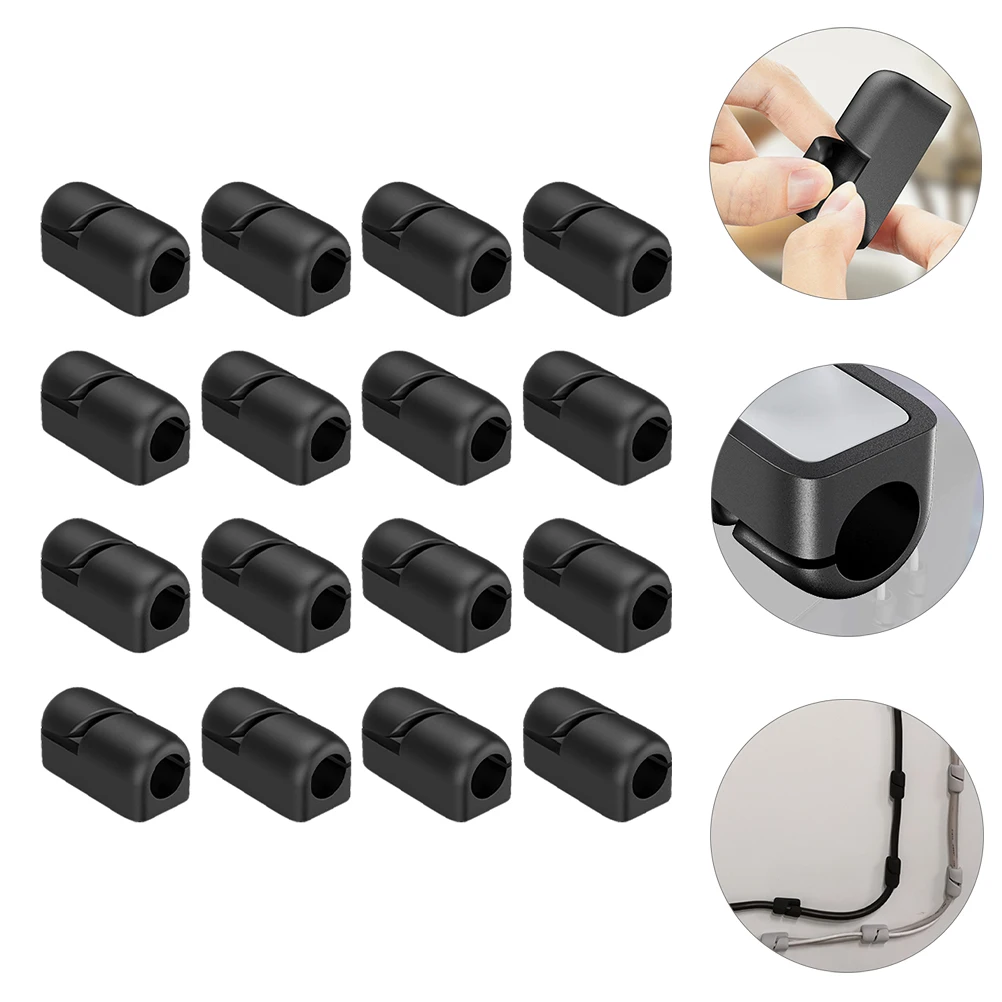 

20 pcs Cable Fixed Clamps 7mm Hole Silicone Wire Clips for PC Desk USB Mouse Cable Organizer Black CC01 Practical