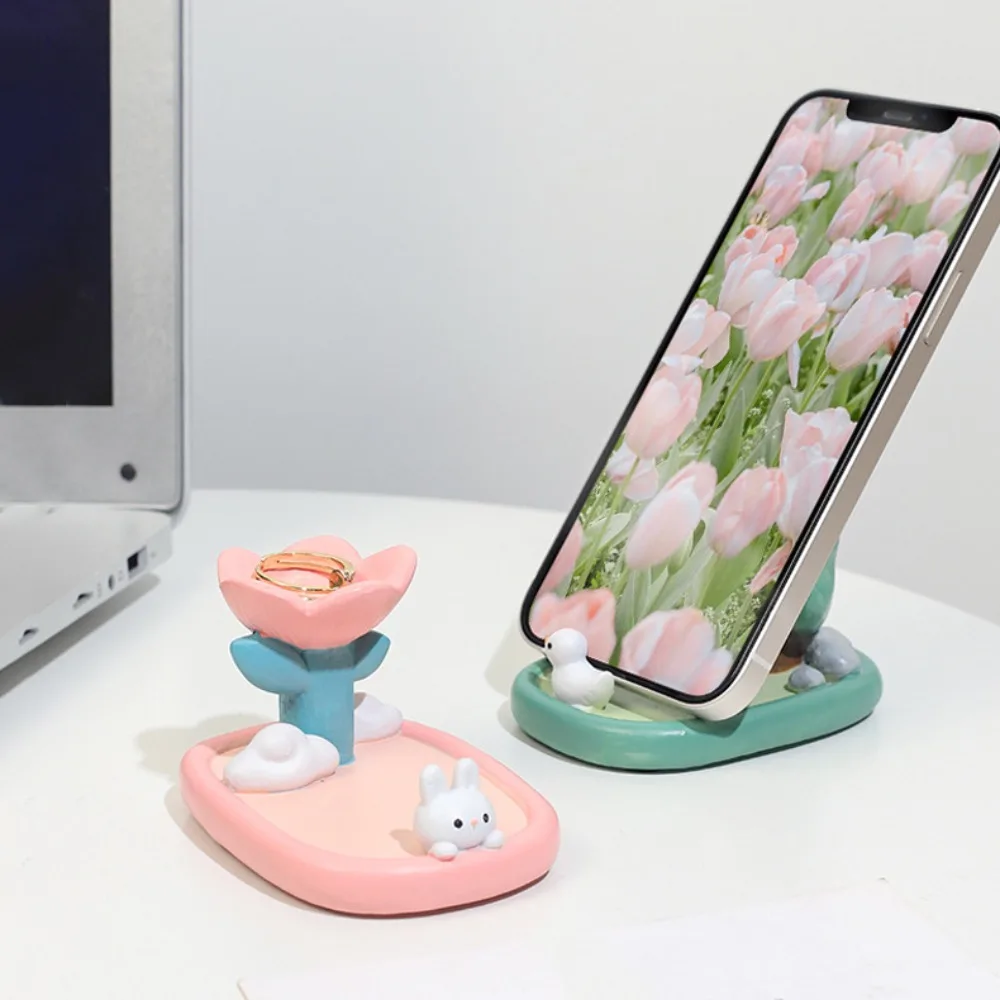

Rabbit Mobile Phone Stand Tulip Desk Decor Resin Phone Holder Phone Support Cute Cell Phone Bracket Small Gifts