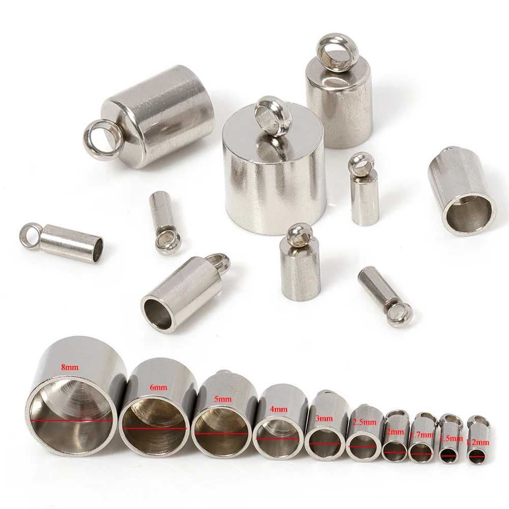 10pcs 316L Stainless Steel End Caps Crimp Caps Leather Cord Fastener Bracelet Charms Pendants for Jewelry Making Wholesale DIY
