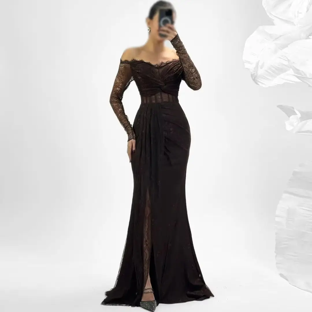 

Ofherown Lace Pleat Mermaid Evening Dresses Illusion Off Shoulder Prom Gowns Special Occasion فساتين سهرة Customized