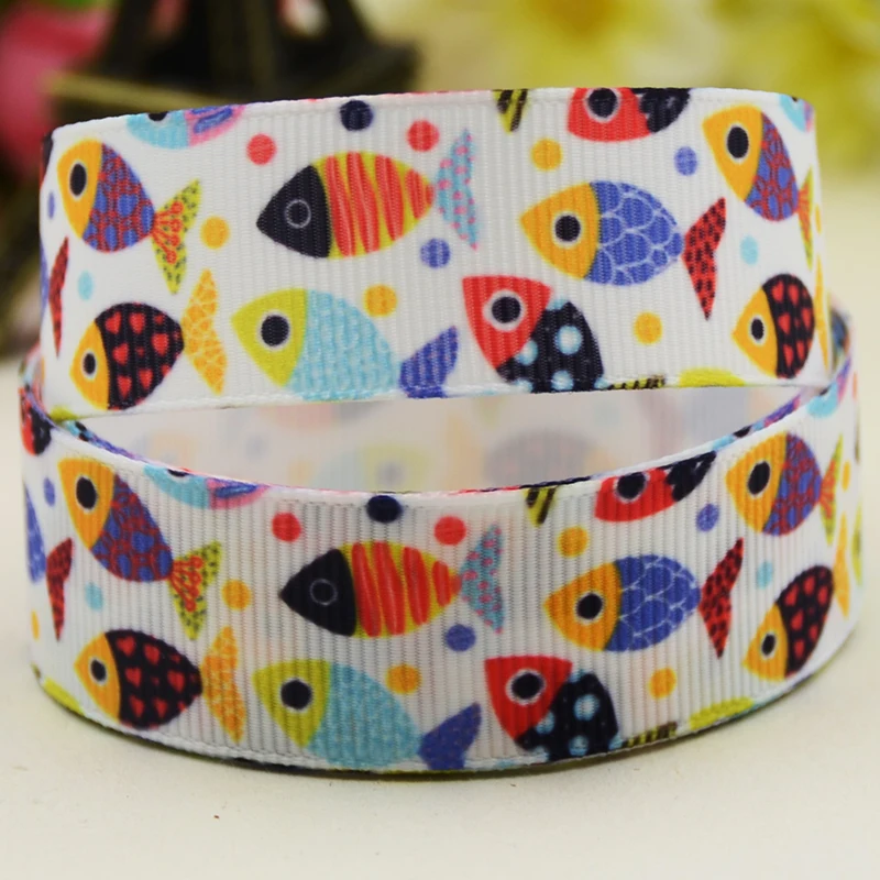 22mm 25mm 38mm 75mm fish cartoon printed Grosgrain Ribbon party decoration 10 Yards satin ribbons