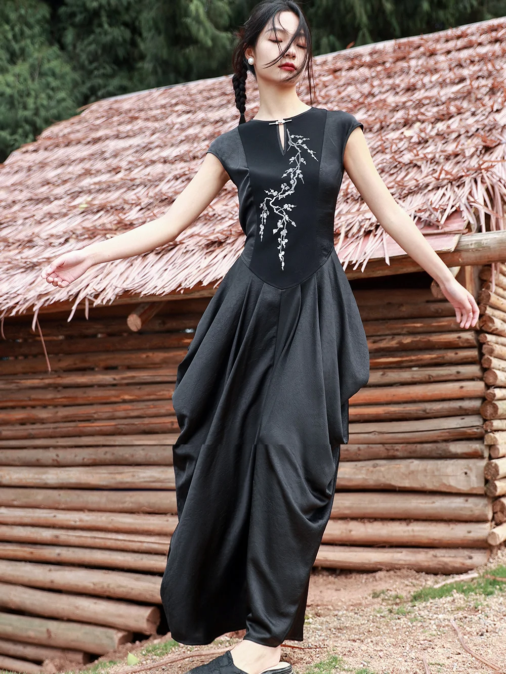 Chinese Style Stitching Embroidery Dress Women's Summer Elegant Knitted