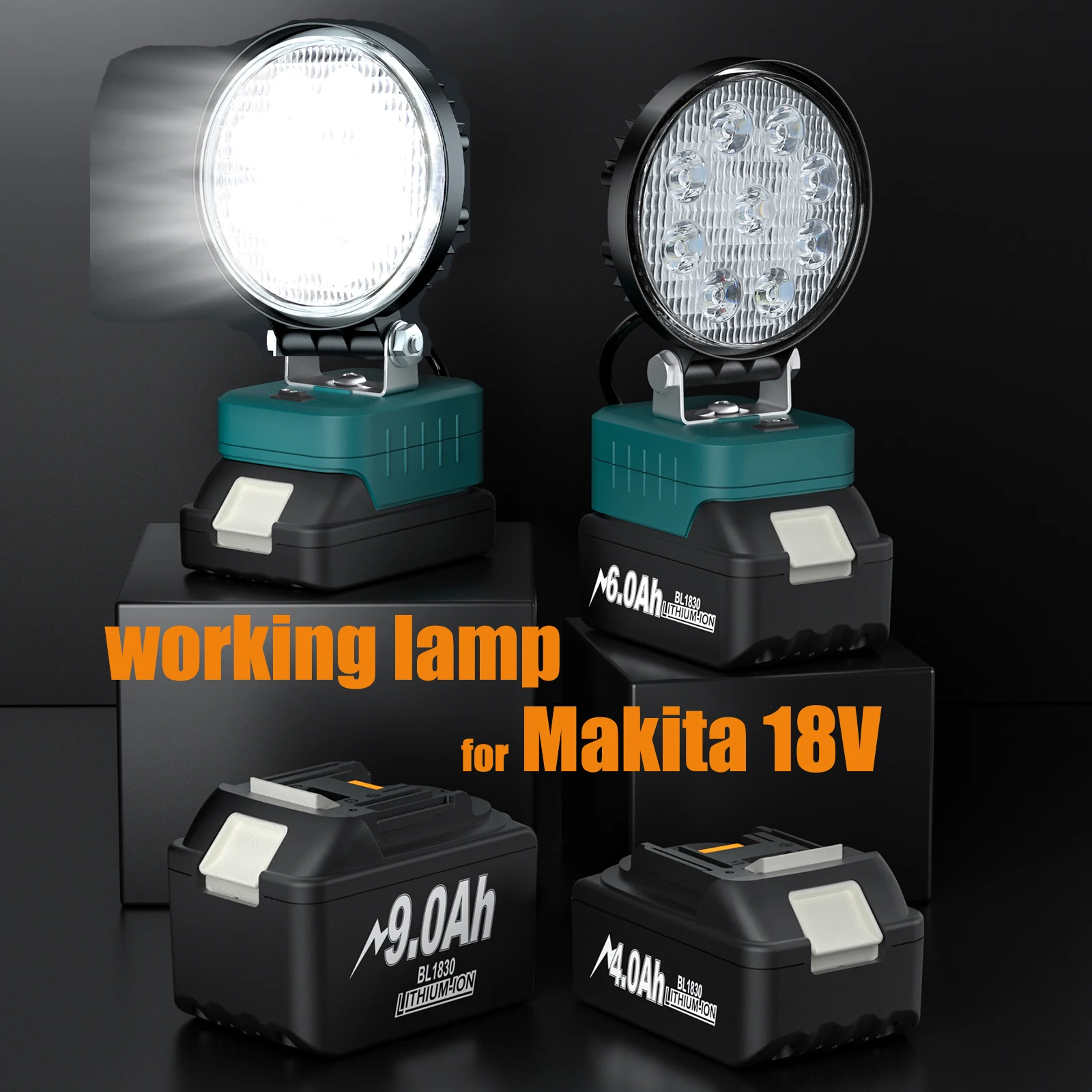 for Makita Cordless Tool Work Light,WaxPar 16W job site flashlight,18V Li-ion battery BL1850 BL1830，Waterproof,LED,180° Rotation