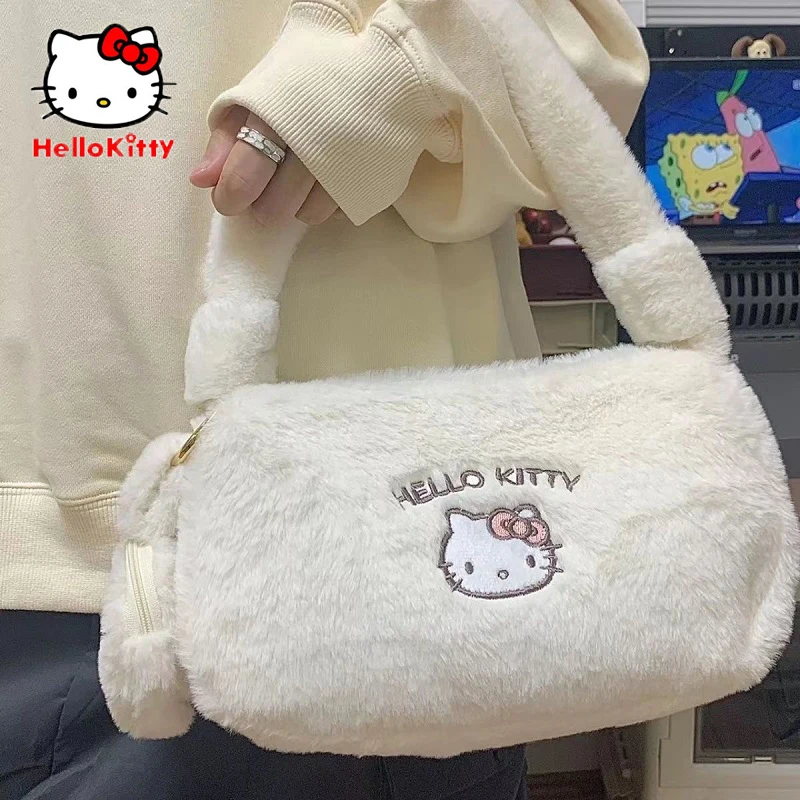 Kawaii Sanrio HelloKitty Kuromi miękki pluszowy worek Jk Lolita dziewczyny moda moneta kiesa Student ciepły, puszysty Casual torebka na ramię