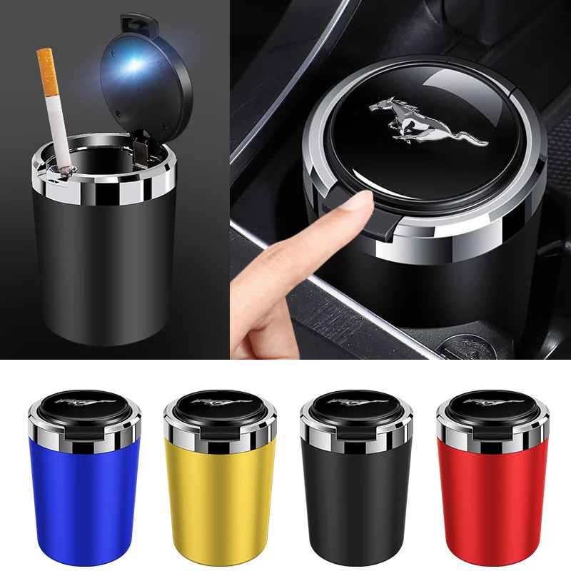 Car Logo Ashtray With Led Light For Ford mustang Shelby GT GT500 GT350 Convertible Mach-E cobra Goods Auto Accessories