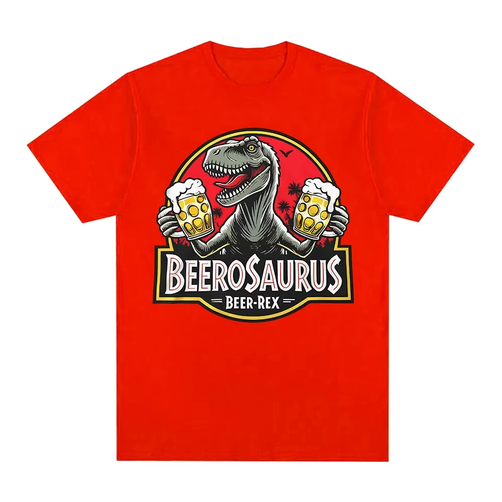 Beerosaurus مضحك البيرة ريكس ديناصور تي شيرت الرجال النساء الملابس موضة تي شيرت غير رسمي القطن المتضخم قصيرة الأكمام تي شيرت