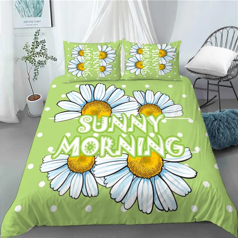 3D Print Smile Daisy Flower Bedding Set Duvet Cover Bedclothes 180X200CM 180X220CM Comforter Cover With Pillowcase For Kid Home