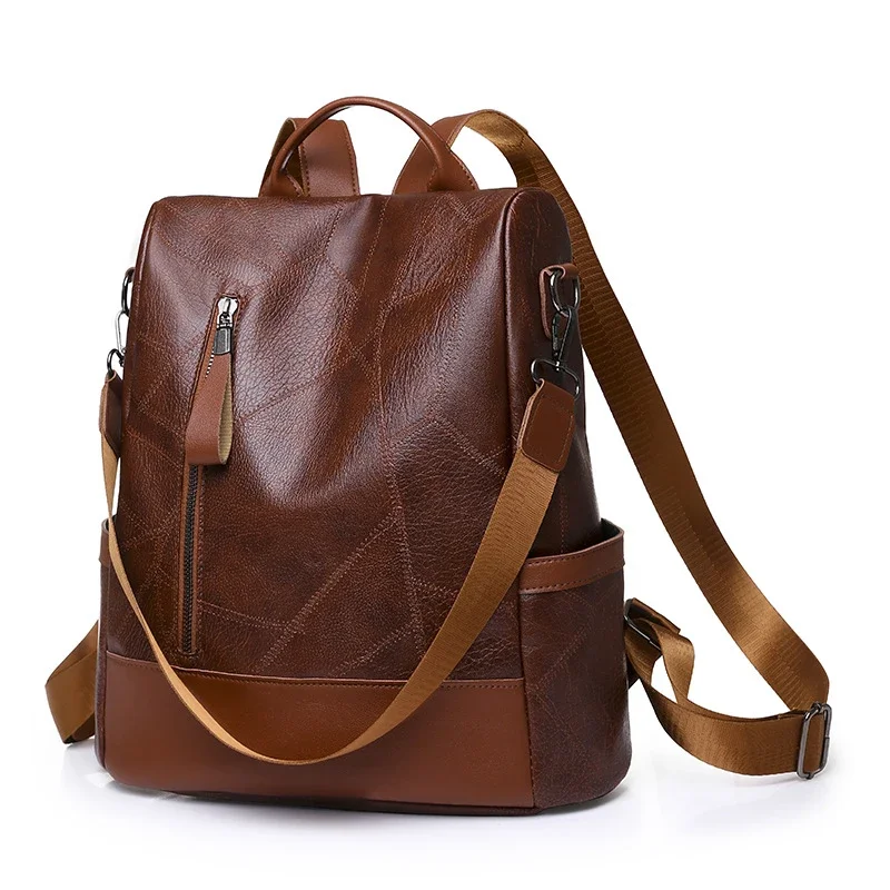 

New Women's Pu Leather Zipper Soft Travel Business Backpack Fashion Casual Retro Backpacks Large Capacity Bags Dropshipping