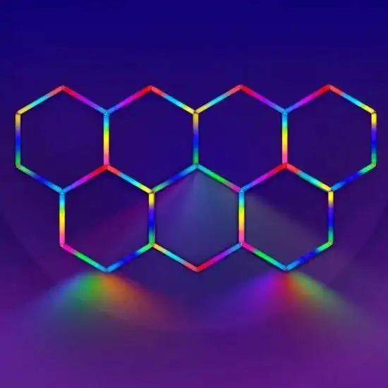 Hexagonal Led Light RGB Honeycomb Garage Lamp Led Hexagon Ceiling Lights for Auto Detailing Shop Garage Gym