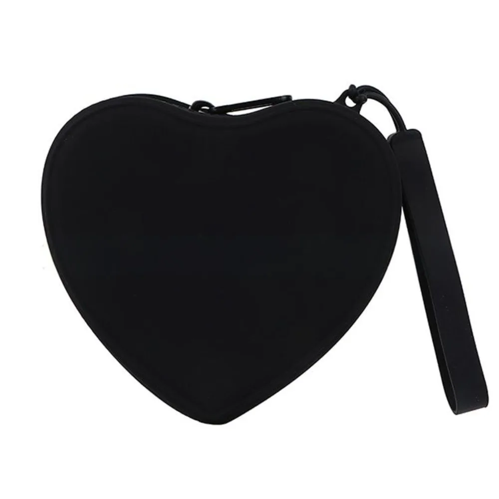 

Cute Silicone Coin Purse Heart-shaped Solid Color Small Wrist Wallet Zipper Waterproof Key Lipstick Pouch