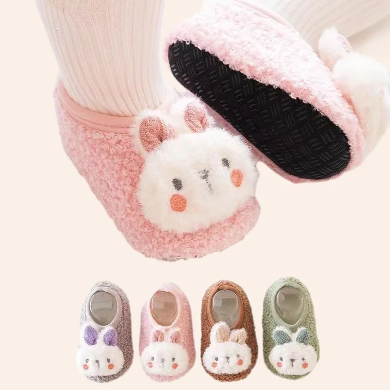 Antislip babyvloersokken schattig konijnpatroon pasgeboren winter warme pantoffel met zachte zool baby peuter wandelsokken schoen